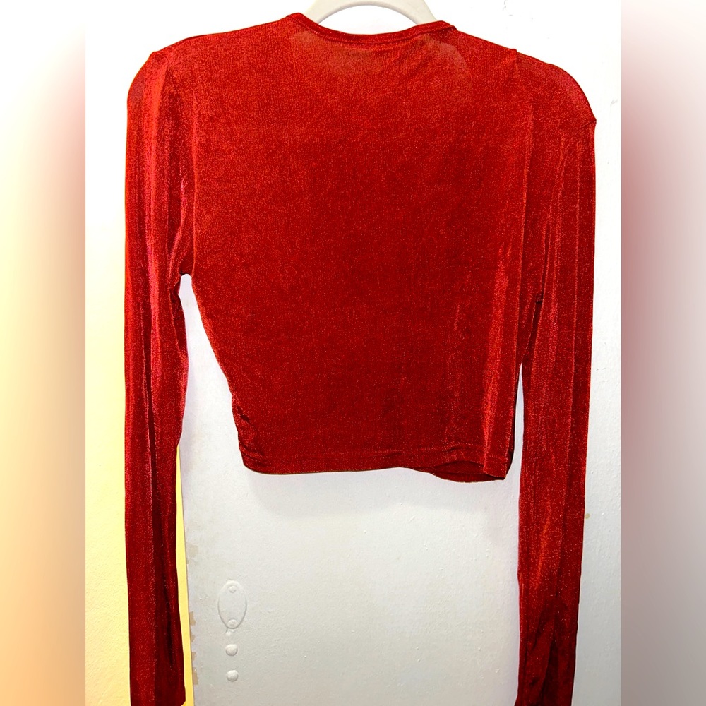 Shimmery velvety burgundy long sleeve top - so flattering!
